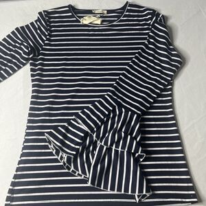 And The Why Womens Size L Navy Striped Flare Bell Sleeves Whimsical Academia NWT